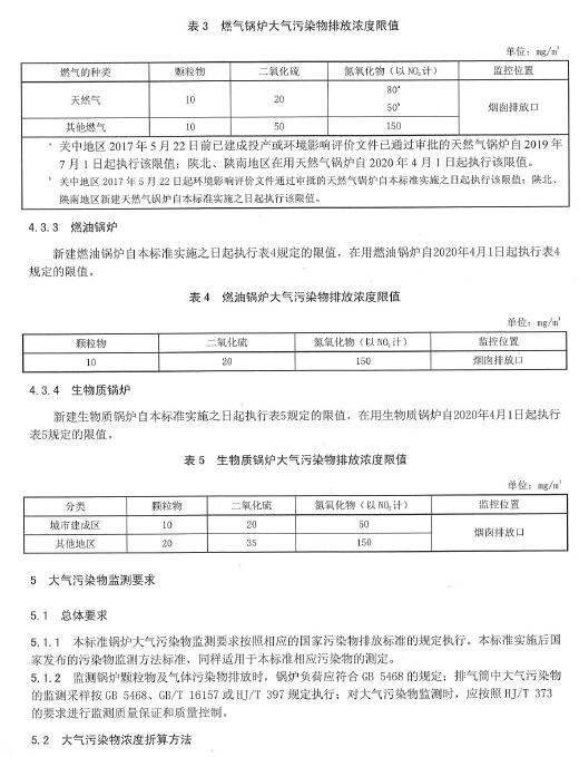 鍋爐大氣污染物排放標準